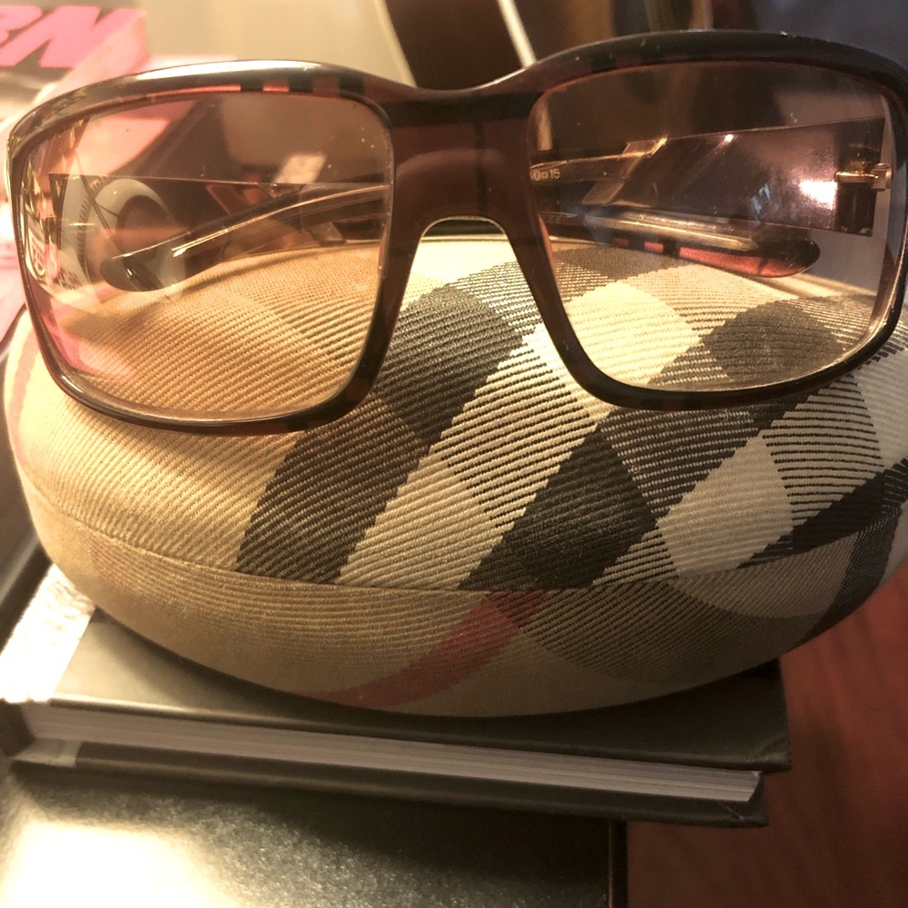 Burberry Plaid Burgundy Sunglasses with Original Case